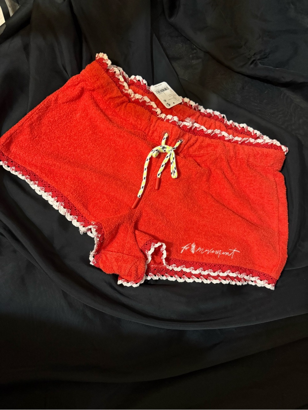 Free People FP Movement Isla lace Terry mini Shorts in the Scarlett colorway